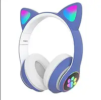 Беспроводные детские Bluetooth наушники с кошачьими ушками и LED подсветкой STN AKS 28 голубой
