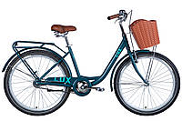 Велосипед уцененный ST 26" Dorozhnik LUX BH рама-17" изумрудный (м) с багажником задн St с корзиной Pl с