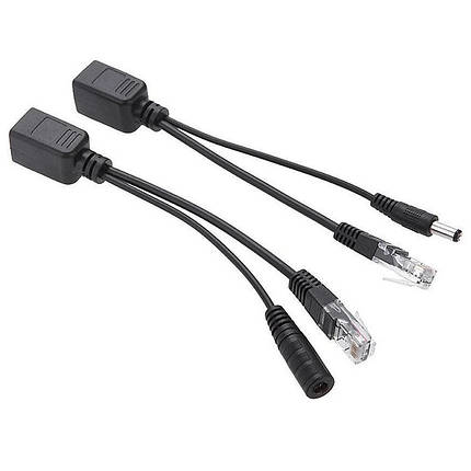Кабель перехідник-сплітер RJ45 LAN Ethernet + DC connector + POE, 2 шт., фото 1