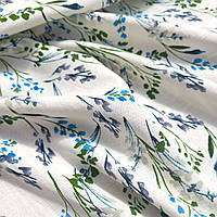 Льняна легка тканина білого кольору з рослинним принтом