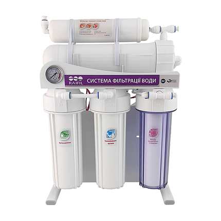 Фільтр зворотнього осмосу Raifil 500G - 3/8 10"Slim з манометром (RAIFIL-500G - 3/8 10"Slim w M), фото 1