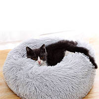 Лежак-пуфик Taotaopets 552201 L Grey для котів собак круглий лежанка