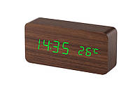 Настольные часы ART-862 от сети + батарейки часы-будильник, дата, температура 16х8х5см Коричневый-Зеленый sp