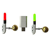 Сигналізатор клювання для фідера - Світлозвуковий - 1 дзвіночок - Живлення 2 батарейки + USB зарядка - 2шт/уп