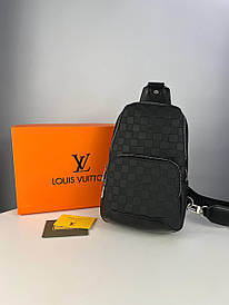 Сумка-слінг чоловіча Louis Vuitton чорна картата з подарунковою коробкою