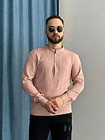 Мужская рубашка коттоновая розовая весенняя осенняя на пуговицах