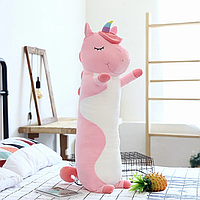 Длинная плюшевая игрушка Единорог 95 см , детская мягкая подушка обнимашка метровая для сна, Розовый