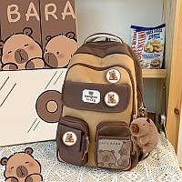 Рюкзак со значками игрушкой-брелоком капибара городской спортивный корейский