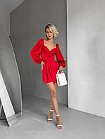 Короткое платье из сатина с чашечками Красный, 44