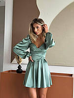 Короткое платье из сатина с чашечками Оливковый, 46