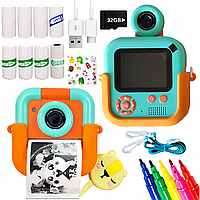 Термо фотокамера дитяча з друком на термопапері фото моментального друку з іграми та картою пам'яті FoxFoto