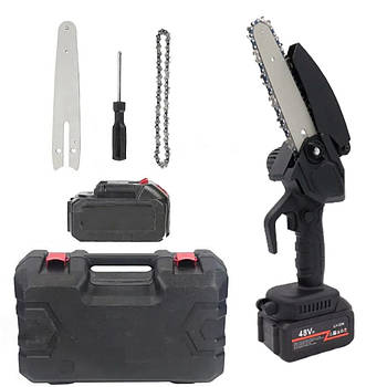 Акумуляторна пила ланцюгова + акумулятор 48В, в кейсі / Міні пила для саду / Електрична ручна пила