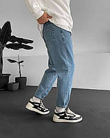 Джинсовые штаны для парня оверсайз Светло-синие мужские свободные широкие джинсы мом укороченные до косточки