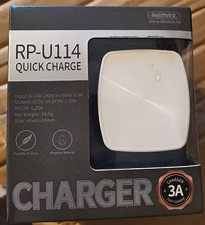 Мережевий зарядний пристрій Remax Quick Charge RP-U114 3.0 A 1*USB 220V, фото 4