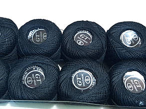Бавовна Пряжа Ірис No8/ 10 грамів чорний Паковання 10 штук Тон 01