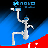 Сифон для мийки з розбірним випуском 70 мм з переливом вихід гнучка труба 40/50 мм з пробкою NOVA 1036N, фото 4
