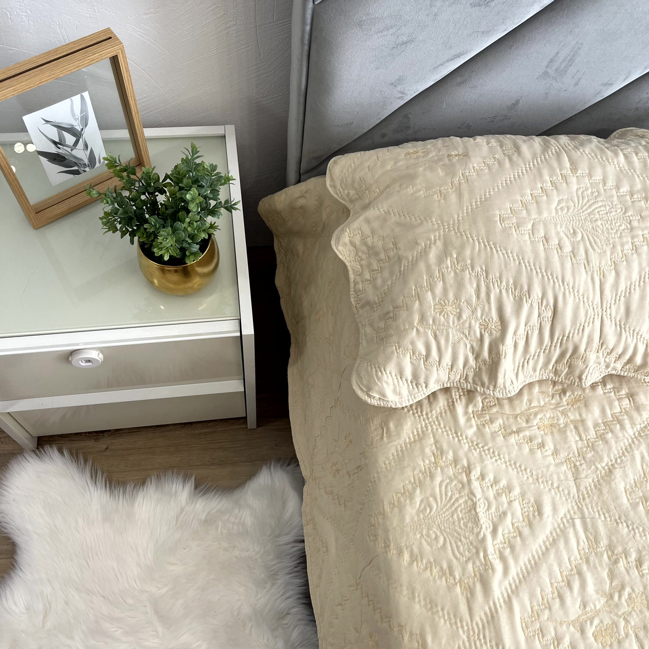 Покривало стегане з наволочками двухспальне, кремового кольору (M5-3), фото 1