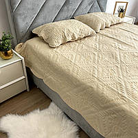 Покривало стегане з наволочками двухспальне, кремового кольору (M5-3), фото 3