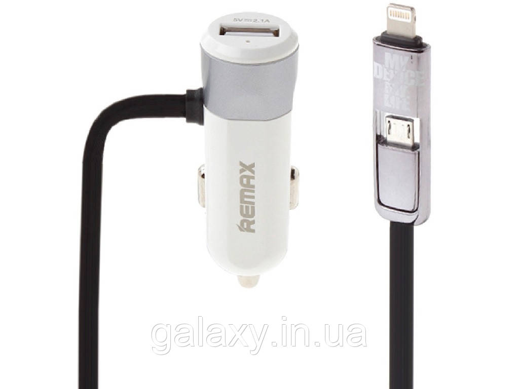 Зарядний пристрій Remax USB + вбудований кабель Lightning/Micro-USB RCC102, фото 1