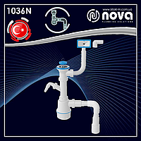 Сифон для мийки з розбірним випуском 70 мм з переливом вихід гнучка труба 40/50 мм з пробкою NOVA 1036N