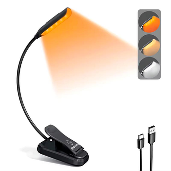Лампа акумуляторна Glocusent з прищіпкою для читання сенсорна гнучка Mini clip-on book light A11 Black