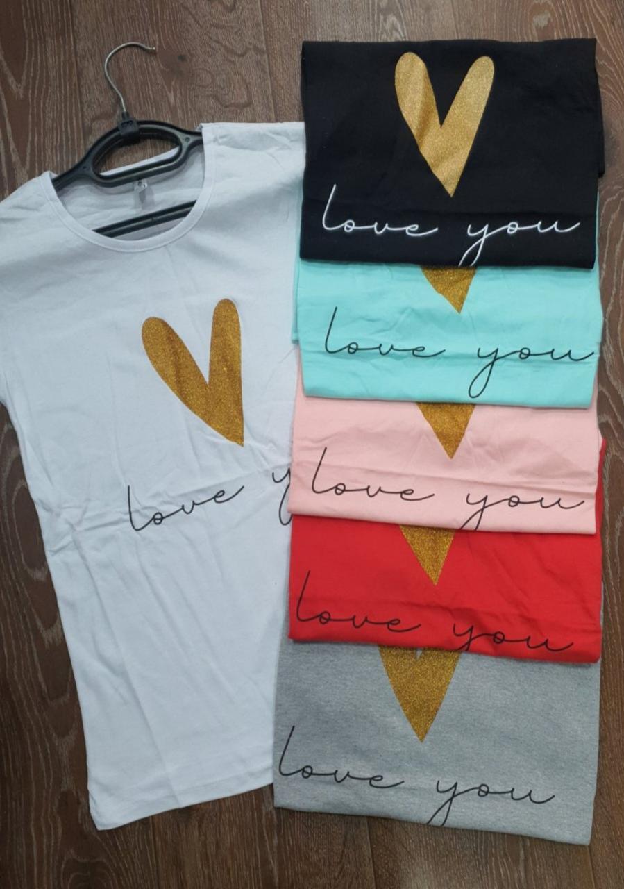 Футболка жіноча бавовняна "Love you" Туреччина розмір S-L (від 3 шт.)