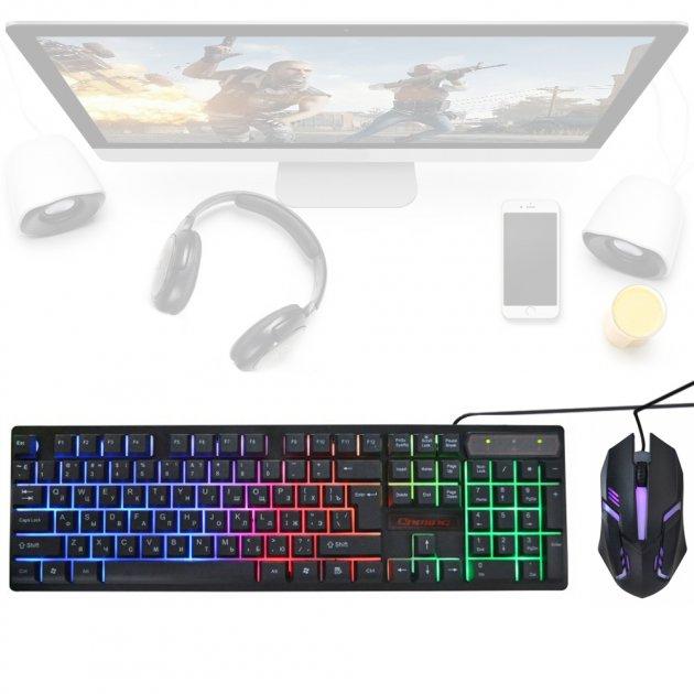 Набір геймерський Клавіатура комп'ютерна дротова HK-6300TZ Big з LED RGB підсвічуванням + мишка LS-011117
