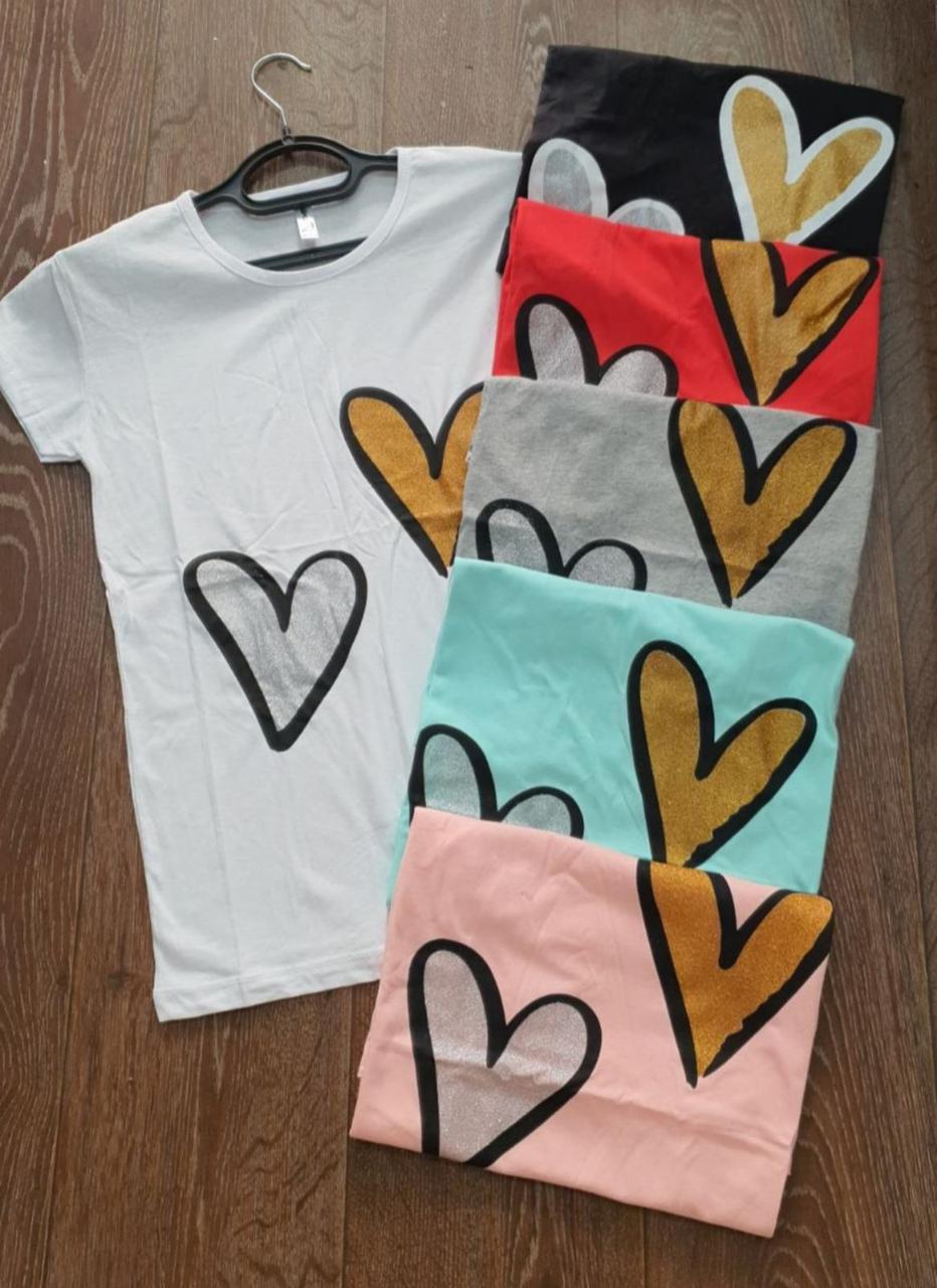 Футболка жіноча бавовняна "Сердечка" Туреччина розмір S-L (від 3 шт.), фото 1