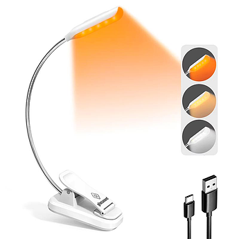 Лампа акумуляторна Glocusent з прищіпкою для читання сенсорна гнучка Mini clip-on book light A11 White