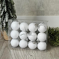 Набор пластиковых белых шаров 4 см для новогоднего декора (12 шт)