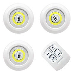 Світлодіодний сенсорний нічник LED light, 3 шт з пультом / Набір світильників для стель на батарейках