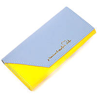 Вместительный женский кожаный кошелек комби двух цветов Сердце GRANDE PELLE 16740 Желто-голубой mr