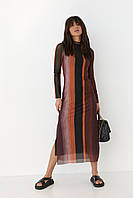 Платье из сетки прямого фасона с распорками - коричневый цвет, M (есть размеры) al