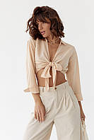 Женская укороченная блуза на запах - бежевый цвет, M (есть размеры) al