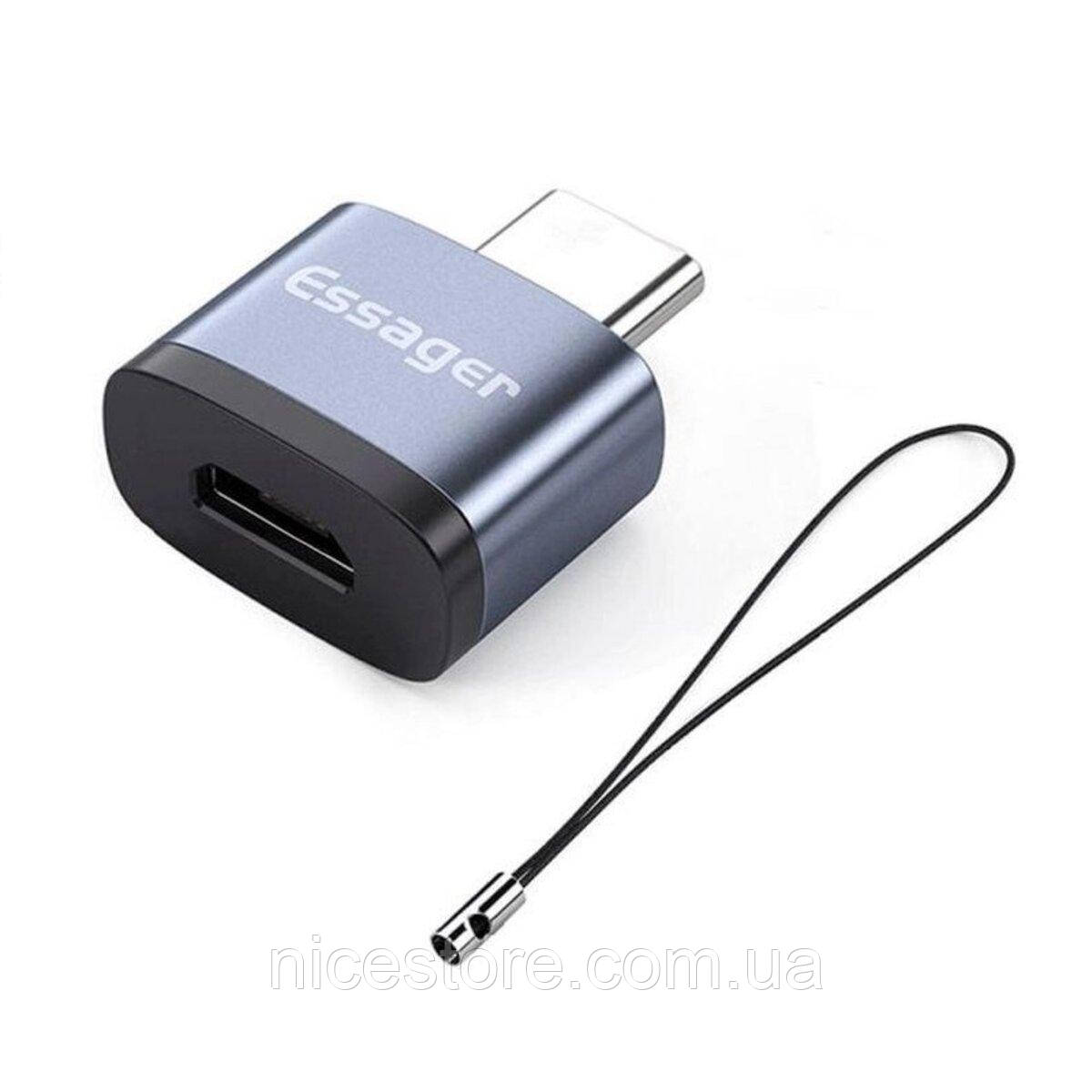 Адаптер Essager Soray OTG (Micro Female to Type-C Male) USB2.0 Adaptor grey (EZJMC-SRC0G)