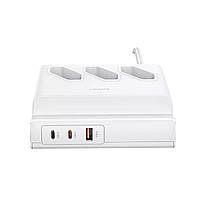 МЗП Usams US-CC160 P1 65W Super Si Fast Charging USB Extension Socket (EU) 3AC Outlets+2C+1U White