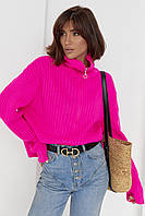Жіночий светр з блискавкою на комірі - фуксія колір, L (є розміри) al
