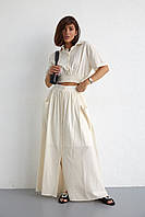 Летний юбочный костюм на пуговицах - кремовый цвет, 36р (есть размеры) al