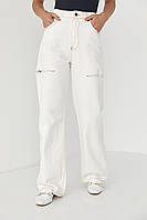 Прямі джинси з розрізами на стегнах - молочний колір, 40р (є розміри)