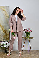 Женский летний костюм пиджак с брюками из ткани лен габардин размеры 48-58