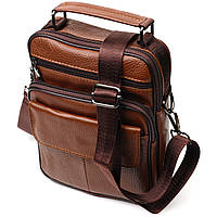 Стильная вертикальная мужская сумка из натуральной кожи Vintage 21954 Светло-коричневая al