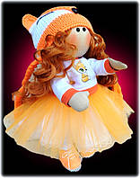 Интерьерная текстильная кукла Лисичка, подарочная, игрушка, ручная работа, высота 30 см