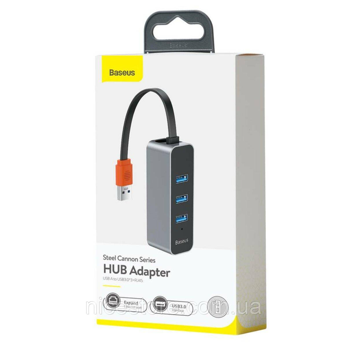 USB-хаб Baseus Steel Cannon Series USB A to USB3.0*3+RJ45 HUB Adapter Dark gray