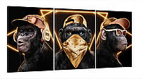Модульна картина Декор Карпати у вітальню для інтер'єру Три мудрі мавпи в золо VK, код: 7436632
