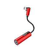 Кабель-перехiдник Baseus L42 IP Male to 3.5mm+IP Female Adapter Red+Black, фото 3