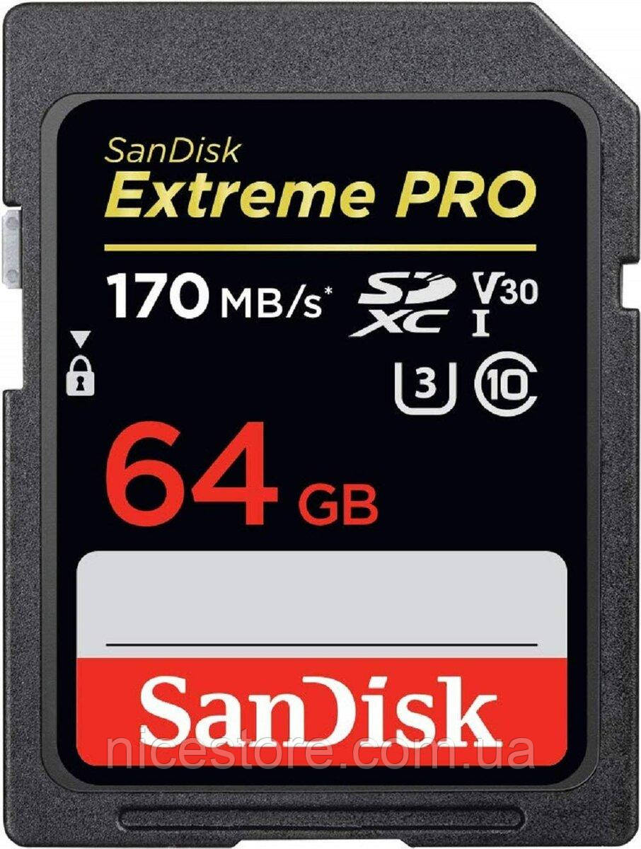 Карта пам'яті SDXC (UHS-1 U3) SanDisk Extreme PRO 64Gb class 10 V30 (170Mb/s)