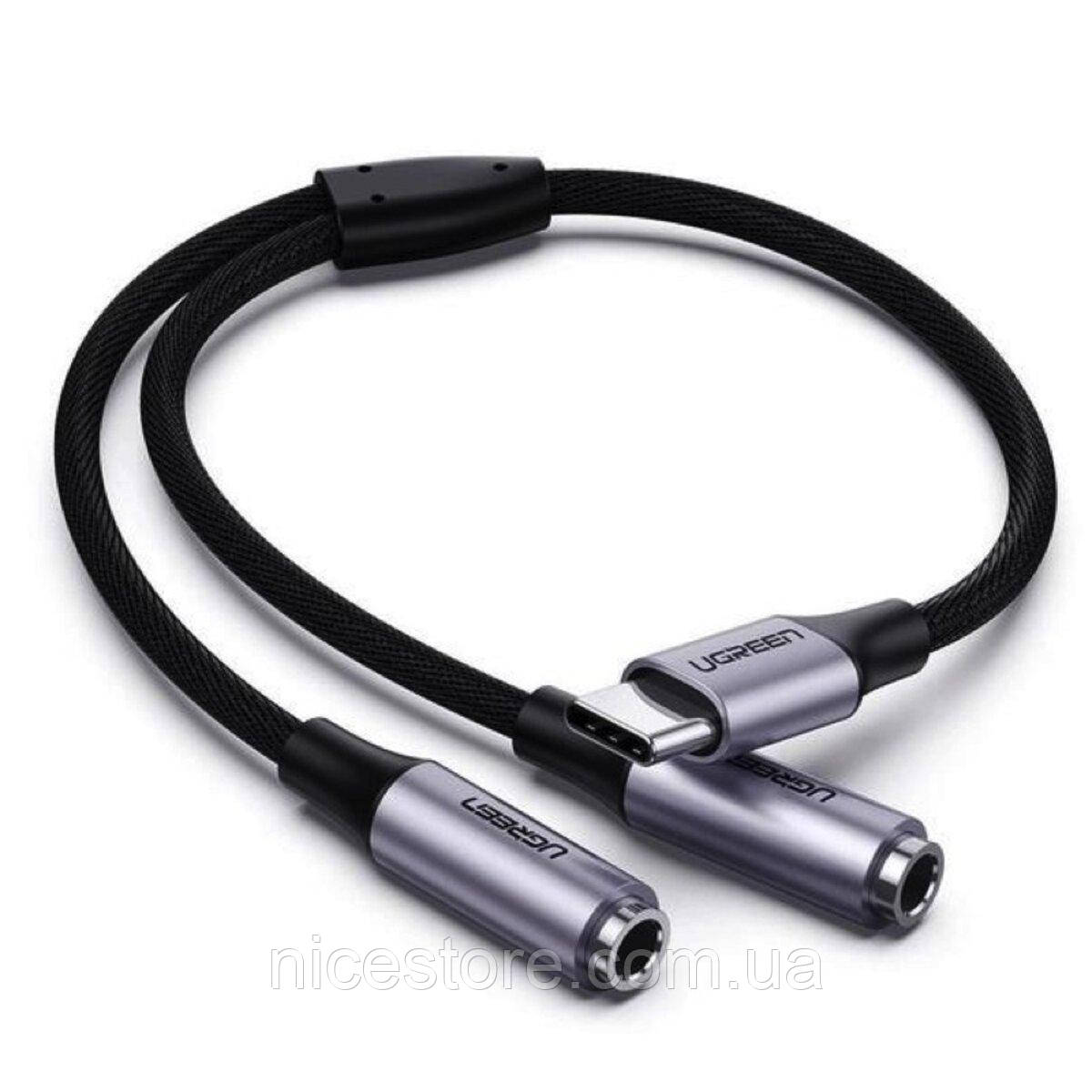 Перехідник UGREEN AV144 USB Type C Male to 3.5mm 2 Female Audio Cable Space Gray 25cm(UGR-30732)