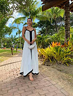 Женский белый летний сарафан длинный с черными вставками