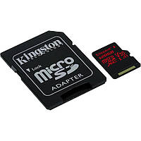 MicroSDXC (UHS-1 U3) Kingston Canvas React 128Gb class 10 (R100MB/s, W80MB/s) (adapter SD)
