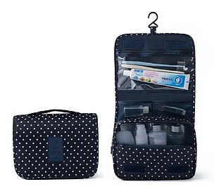 Дорожня підвісна сумка-органайзер, водонепроникна косметичка, кейс для аксесуарів синій в горох